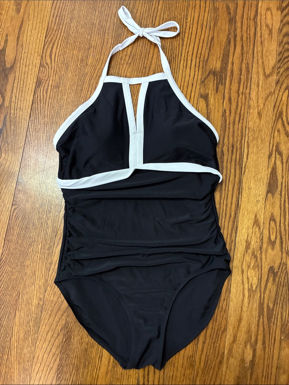 Merona Black One-Piece Swimsuit with White Trim size L